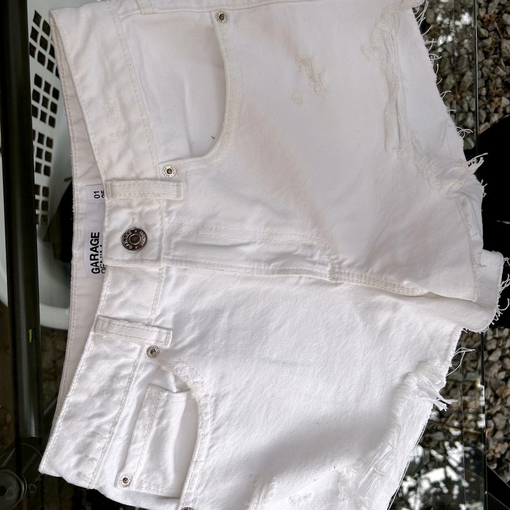 Garage Distressed White Denim Shorts